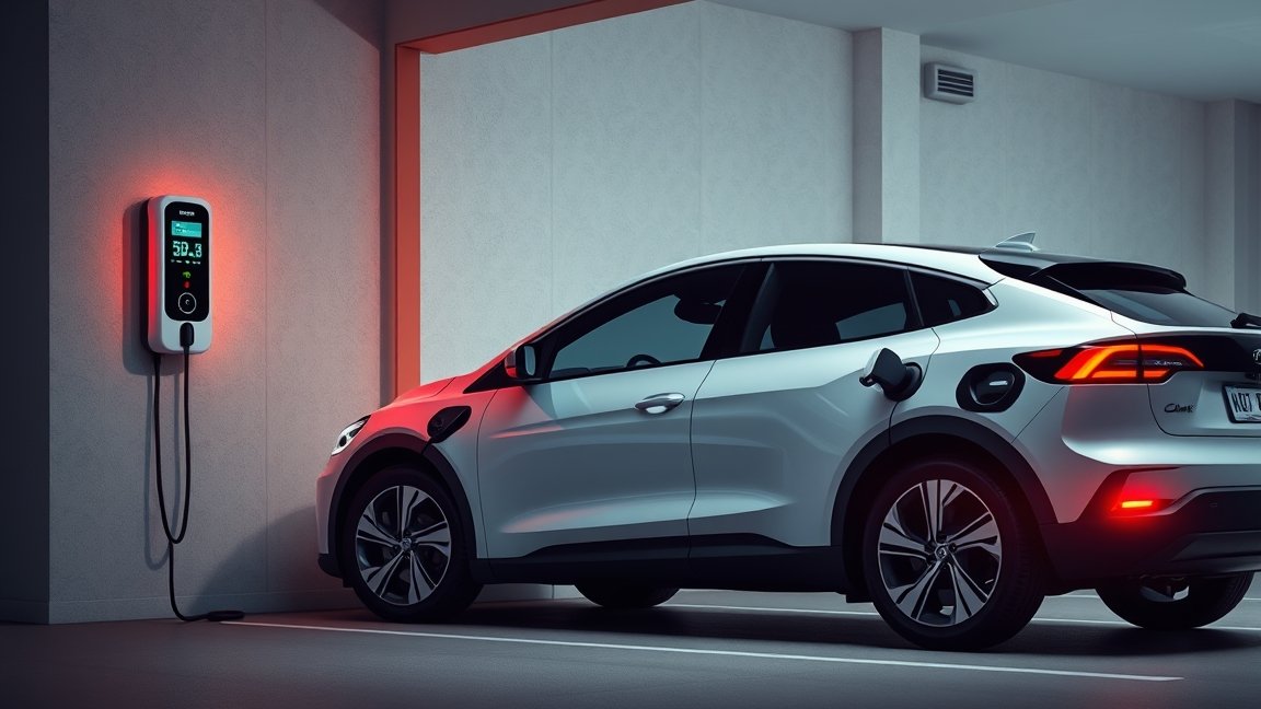 Elektromos autó töltőállomás egy modern garázsban