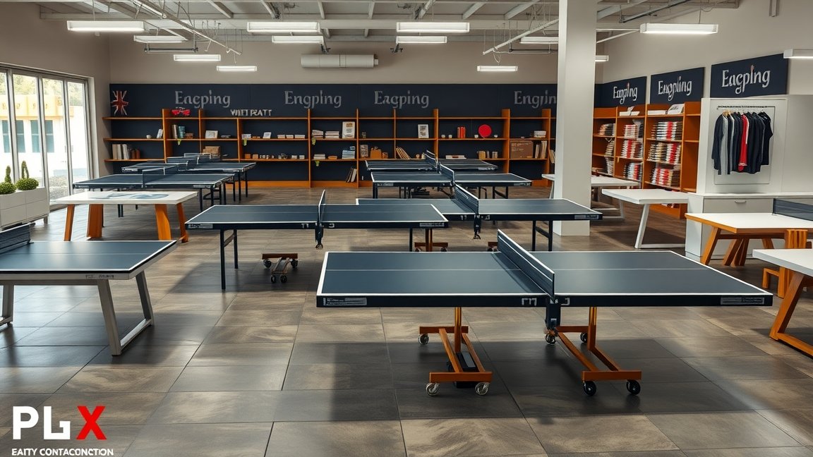 Modern pingpongasztalok beltéri helyszínen.