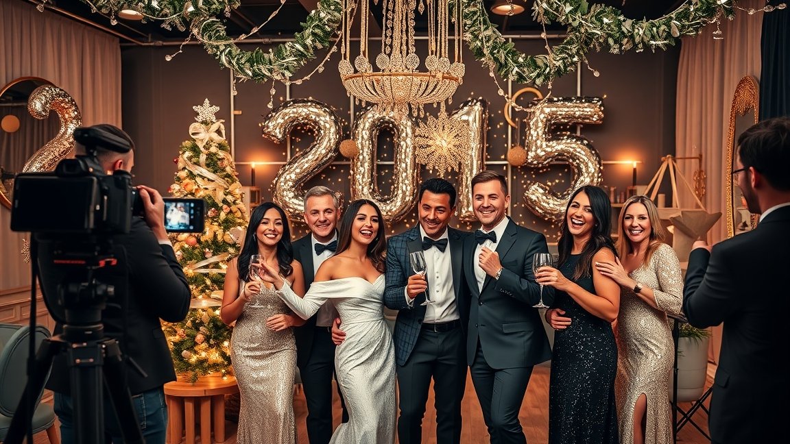 Csoportos szilveszteri fénykép egy ünnepi rendezvényen.