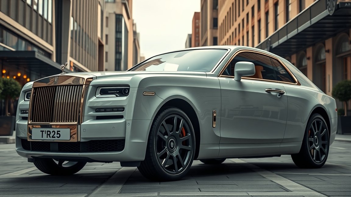 Rolls Royce luxusautó modern városi környezetben