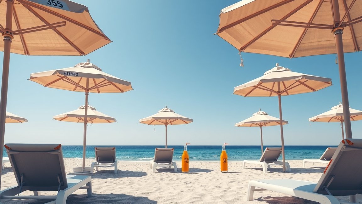 Napernyők és napozóágyak a strandon 2026-ban, békés nyaralás