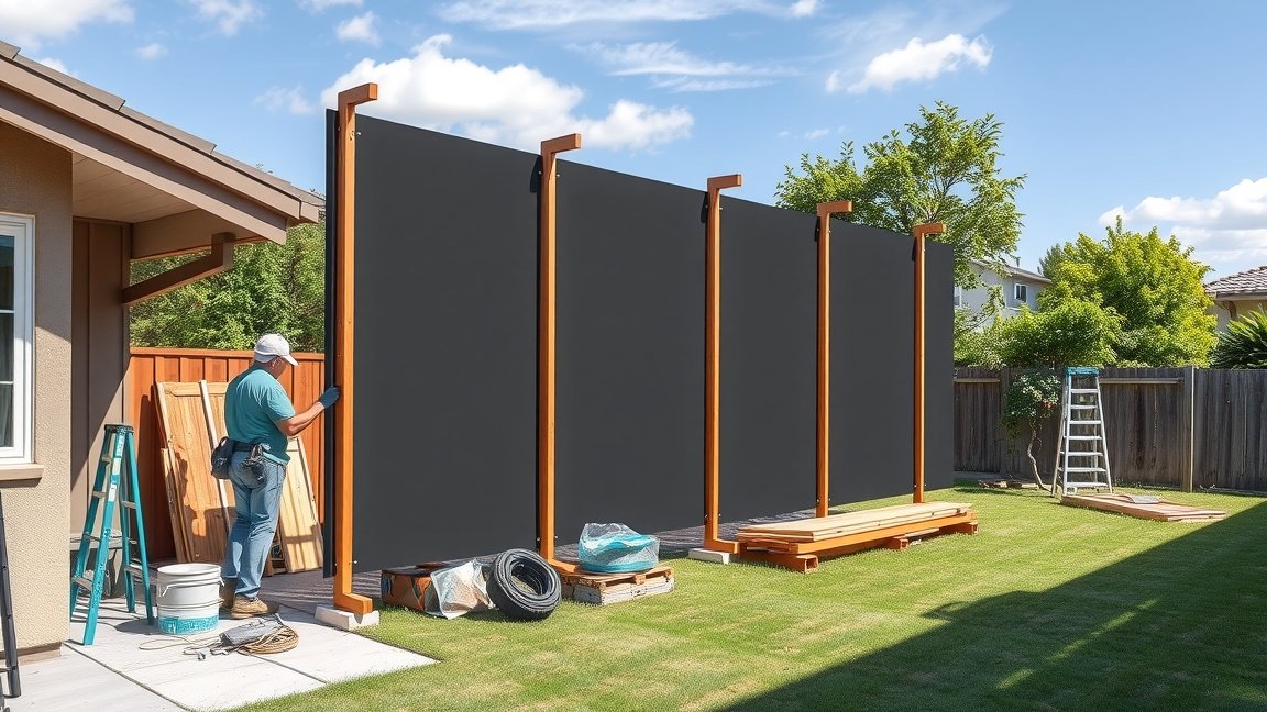 Szélfogó telepítése egy kertben