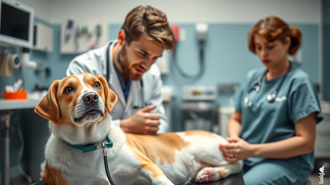 Kutyát vizsgáló állatorvosok a rendelőben