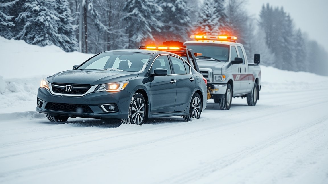 Téli autómentés hóban elakadt járművel