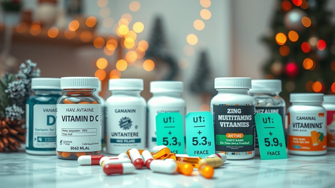 Téli vitaminok és multivitaminok különböző típusai a téli szezonhoz.