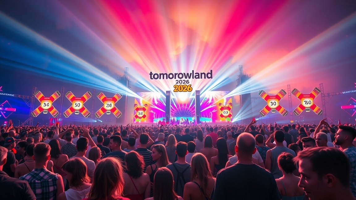 Tomorrowland 2026 fesztivál színpada és közönsége.
