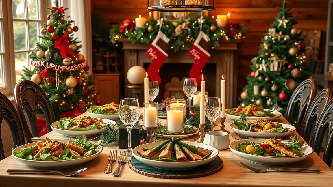 Ugye egy gyönyörű vegán karácsonyi menü asztaldíszítése.