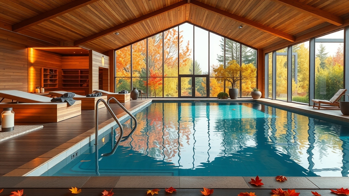 Wellness medence őszi tájjal, relaxációs helyszín