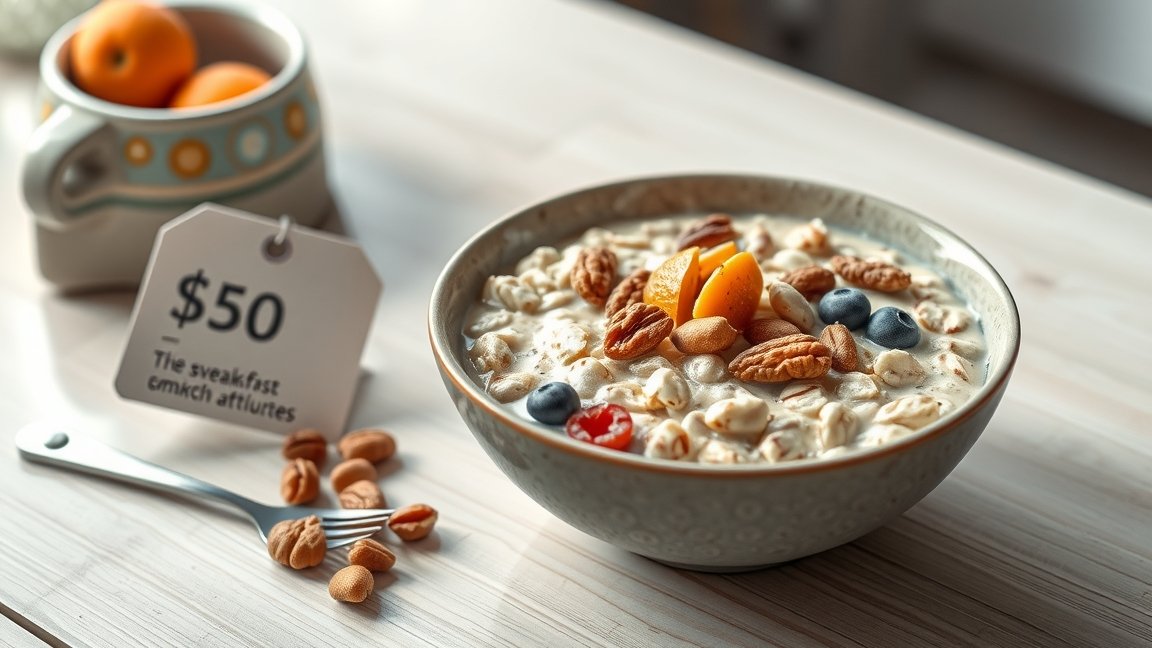 Reggelizéshez készített zabkása gyümölcsökkel és magvakkal.