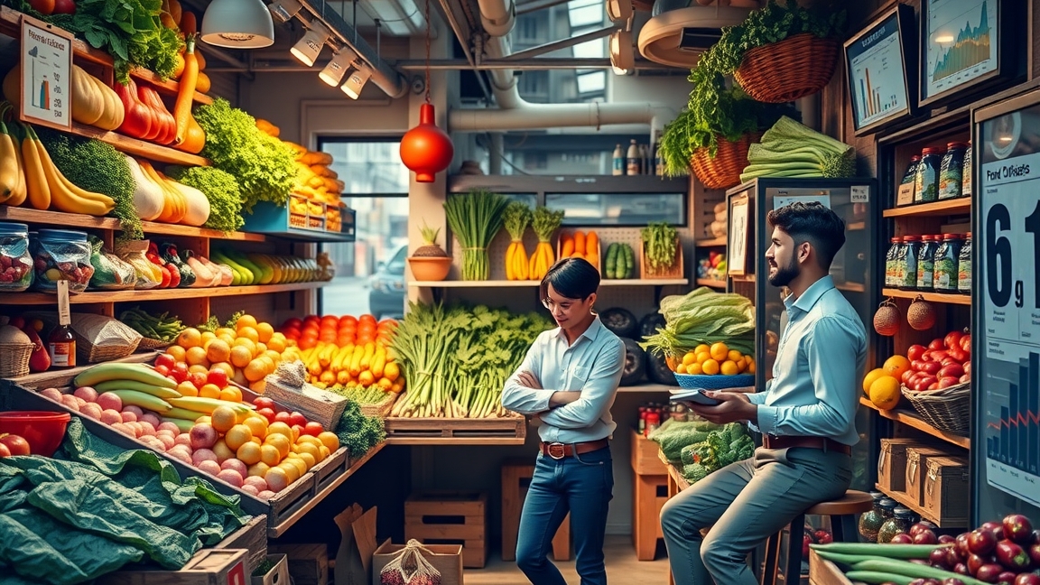 Friss zöldségek és gyümölcsök egy zöldséges üzletben.