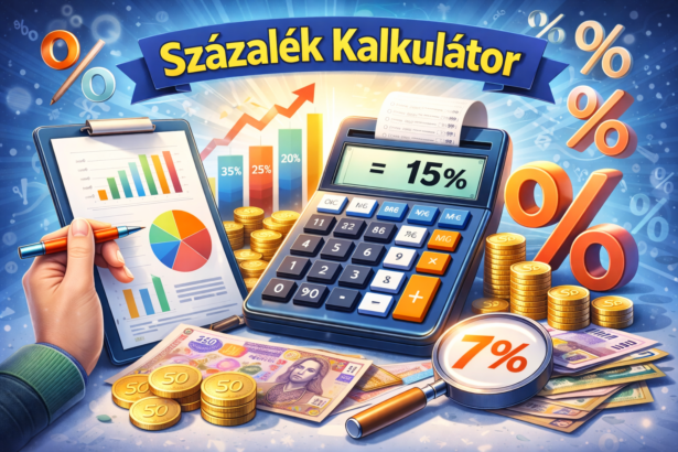 Százalék kalkulátor grafikus ábrázolás, pénzügyi kalkulációval.
