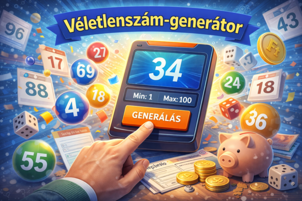 Véletlenszám-generátor képernyője, véletlenszerű számokkal és funkciókkal.