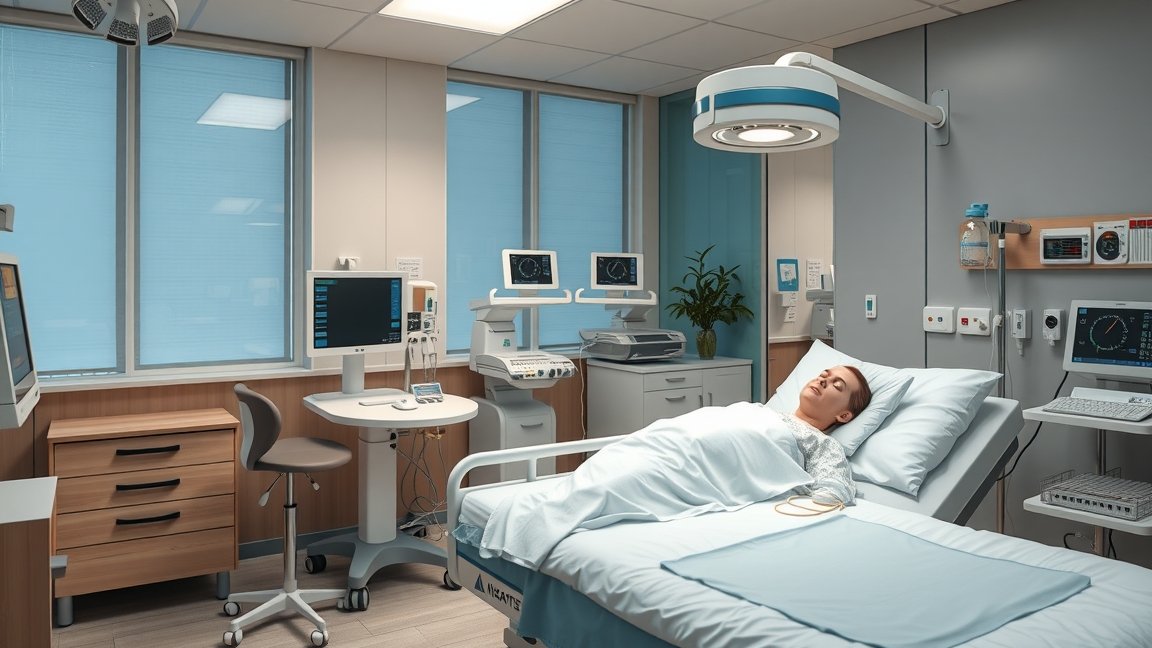 Alvásvizsgálat alváscentrumban, modern orvosi berendezésekkel.