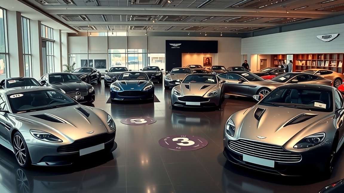 Aston Martin autók egy luxusautókereskedésben