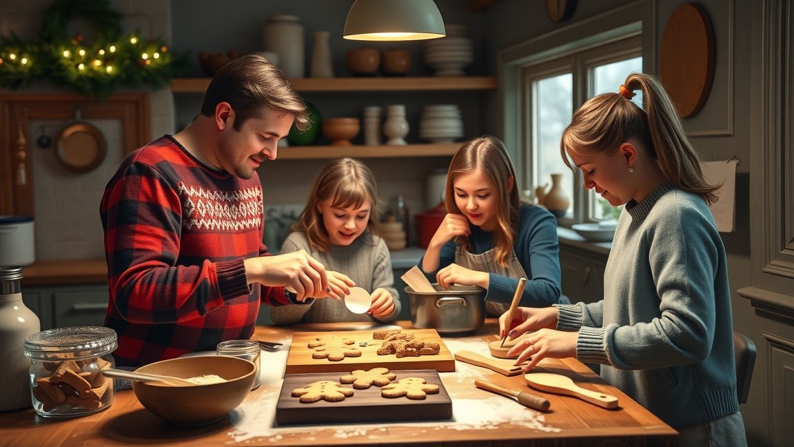 Családi mézeskalács sütés otthon, boldog pillanatokkal.