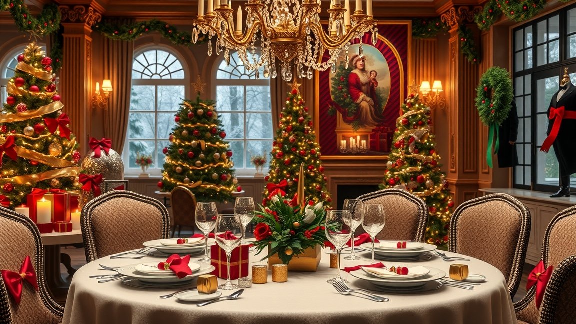 Elegáns ünnepi asztal exkluzív karácsonyi dekorációval