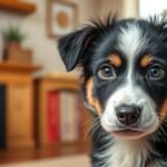 Kölyök border collie kutya otthon egy barátságos környezetben.