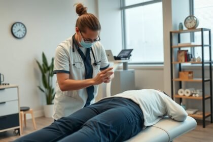 Csontkovács kezelés folyamata az egészségügyi rendelőben.