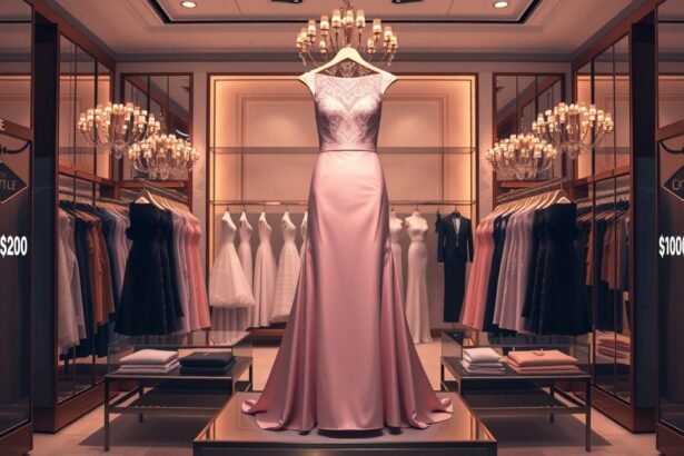 Elegáns alkalmi ruhák bemutatása egy divatboltban.