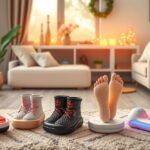 Elektromos lábmelegítők különböző modellekben és stílusokban otthoni környezetben.