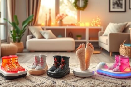 Elektromos lábmelegítők különböző modellekben és stílusokban otthoni környezetben.