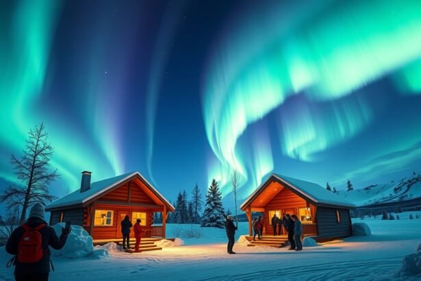 Északi fény túra egy gyönyörű téli tájon