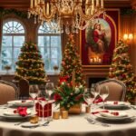 Elegáns ünnepi asztal exkluzív karácsonyi dekorációval