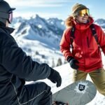 Felnőtt snowboard oktatás egy hófedte hegyvidéken.