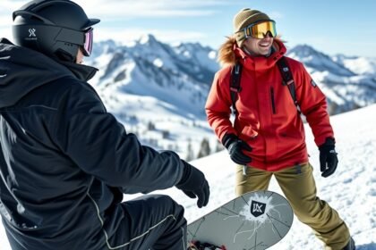 Felnőtt snowboard oktatás egy hófedte hegyvidéken.