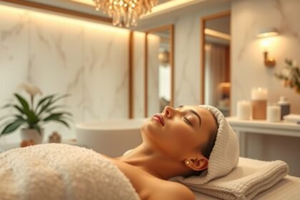 Fiatalító kezelés során pihenő nő egy kozmetikai szalonban