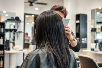 Fodrász szolgáltatás hajfestéssel, modern szalon belső tér