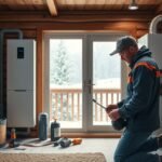 Télen gázkazán cseréje, szakember a munkáját végzi