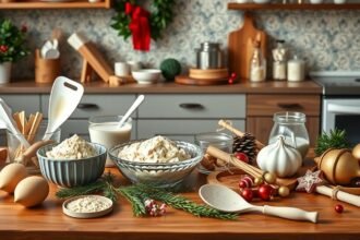 Gluténmentes karácsonyi sütéshez szükséges alapanyagok és eszközök.