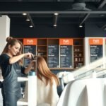 Fodrász munkája hajvágás közben egy modern szalonban.