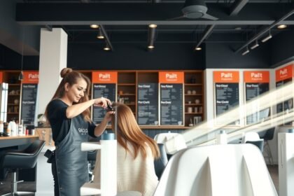 Fodrász munkája hajvágás közben egy modern szalonban.