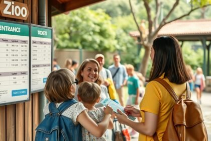 Látogatók az állatkert pénztáránál jegyekért várakoznak