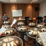 Handpan tanfolyam résztvevői gyakorolnak zenét