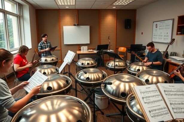 Handpan tanfolyam résztvevői gyakorolnak zenét