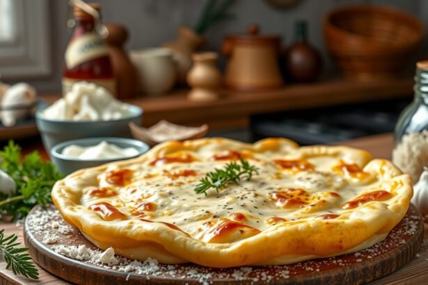 Finom házi lángos tejföllel és sajttal tálalva, friss hozzávalókkal.