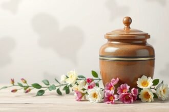 Hamis és virágok mellett egy urna a háziállatok emlékére.