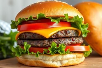 Házilag készített hamburger friss zöldségekkel és sajttal