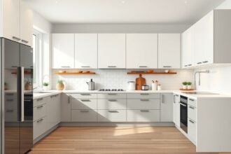 Modern IKEA konyha világos színű bútorokkal és letisztult dizájnnal