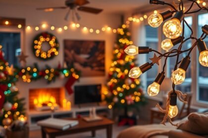 Karácsonyi fényfüzérek és ünnepi dekoráció otthon