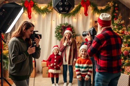 Karácsonyi fotózás családi képek készítése közben