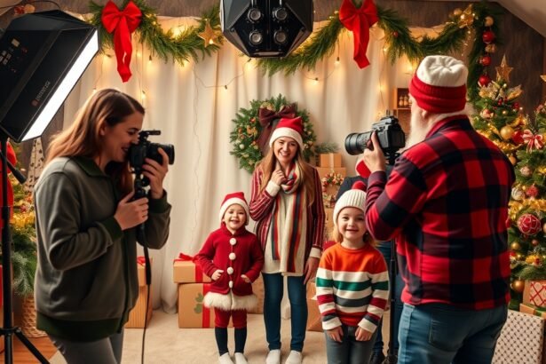 Karácsonyi fotózás családi képek készítése közben