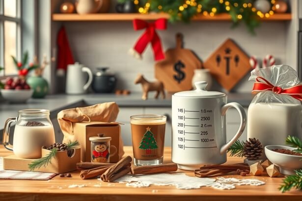 Karácsonyi kávékülönlegesség előkészítése az ünnepi asztalon.