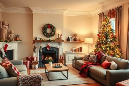 Karácsonyi díszítéssel ellátott lakás a szép ünnepi hangulatért.