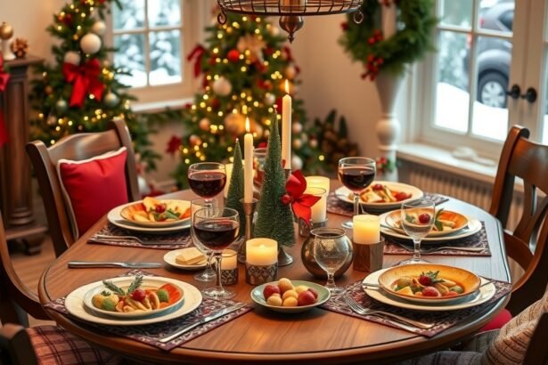 Karácsonyi ünnepi menü négy főre, díszített asztalon.