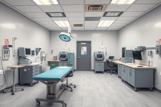 Modern állatorvosi rendelő belső tere, felszerelések és eszközök