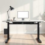 Modern állítható magasságú íróasztal irodai berendezéssel